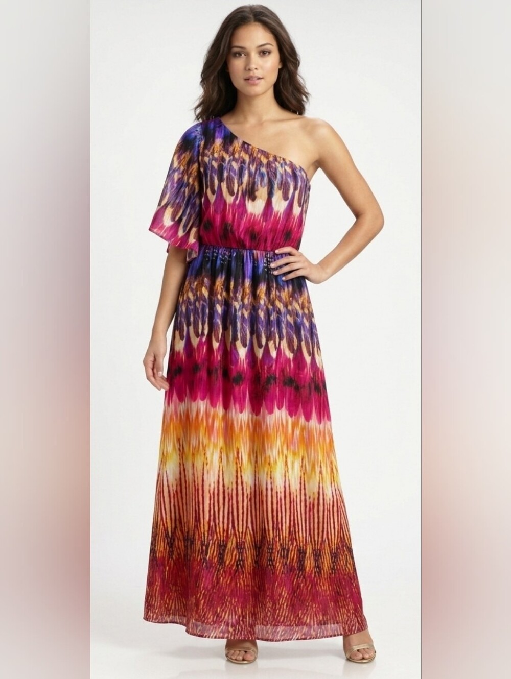 Bisou Bisou One-Shoulder Multicolor Maxi Dress 12